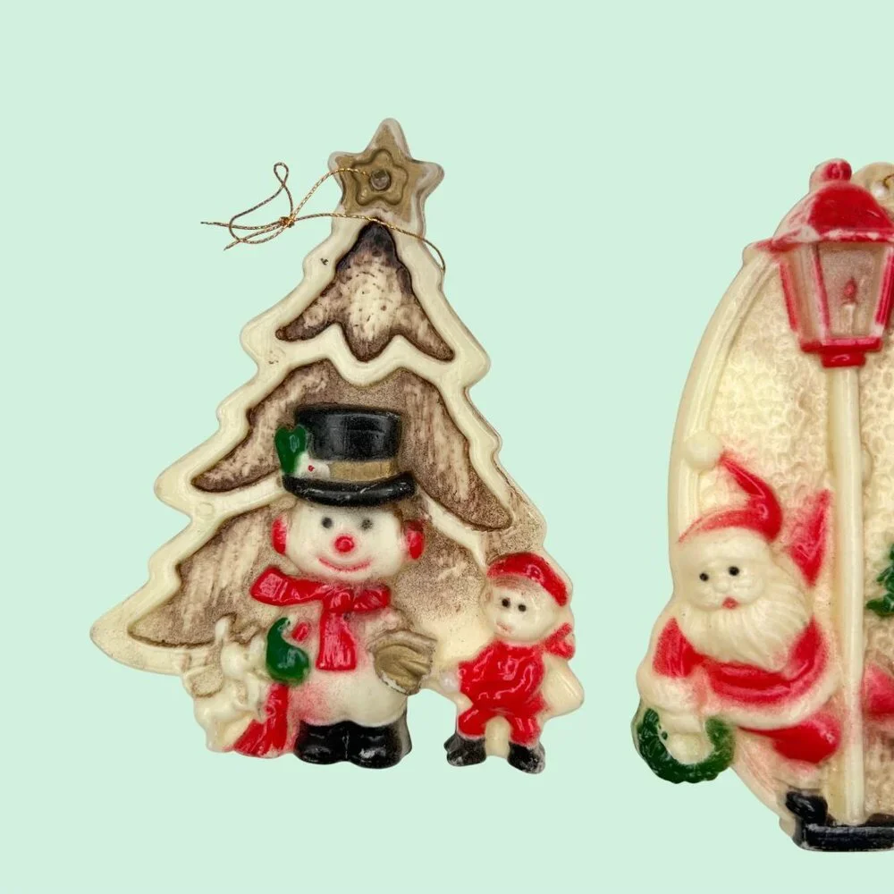 ADORABLE VINTAGE LOT OF 4 CHRISTMAS TREE ORNAMENTS FLOCKED REINDEER & BEAR - Picture 4 of 7